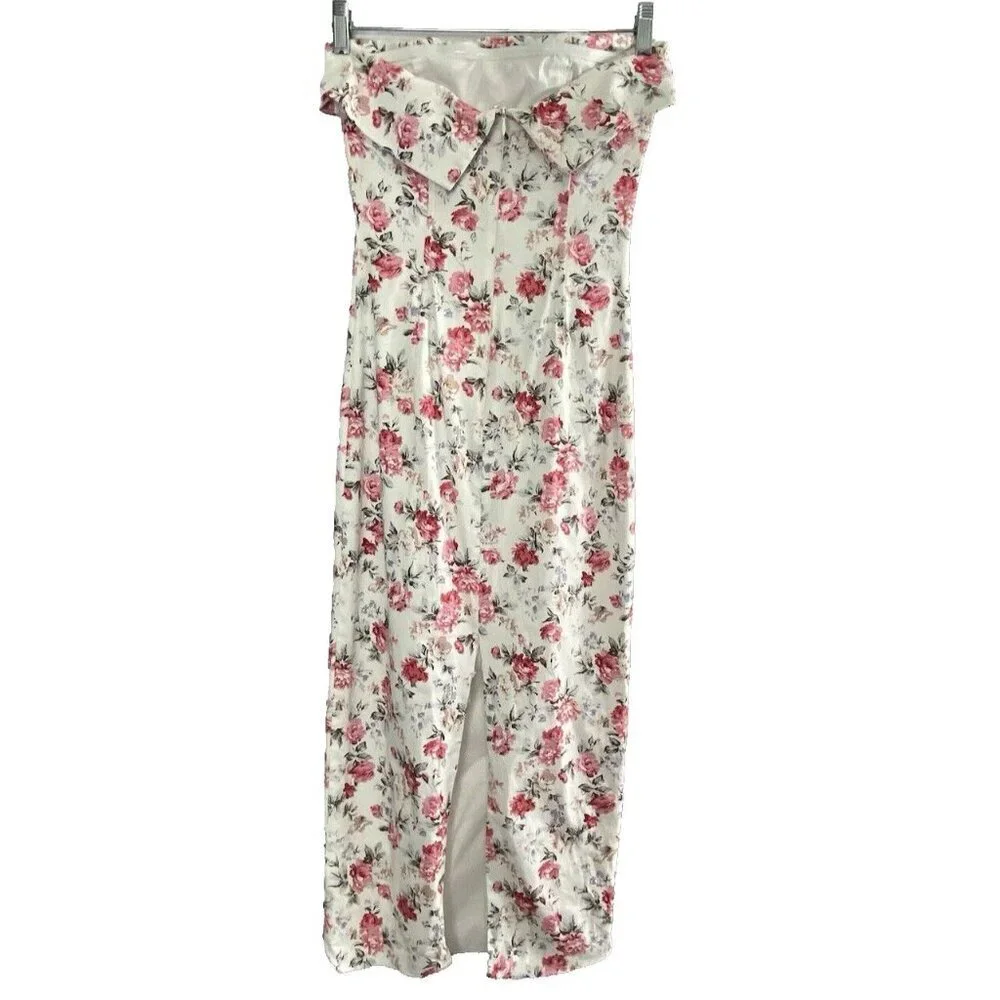 MABLE Women Midi Corset Dress Sz S White Bodycon Tube Floral Straight Across